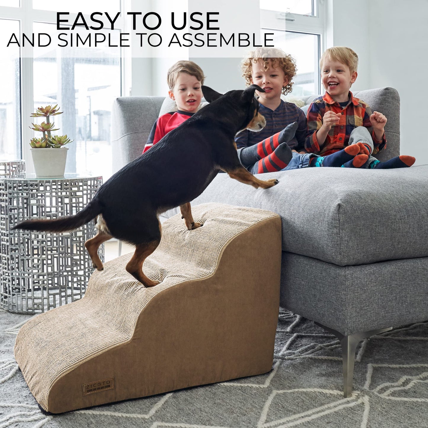 Sturdy Dog Stairs and Ramp for Beds Or Couches by ZICOTO - Durable Easy to Walk on Steps for Small Dogs and Cats - Allows Your Pets Easy Instant Access to Your Sofa or Bedside Up to 22" High