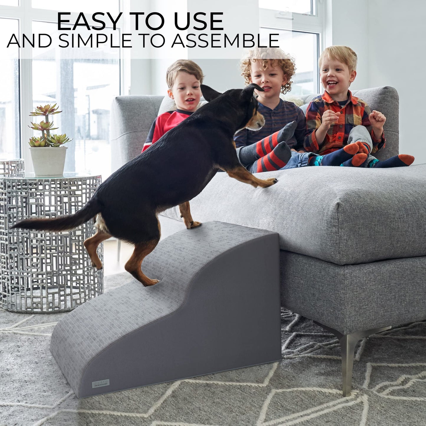 Sturdy Dog Stairs and Ramp for Couches Up to 19" High by ZICOTO - Durable Easy to Walk on Steps for Small Dogs and Cats - Allows Your Pets Easy Instant Access to Your Sofa or Low Bedside