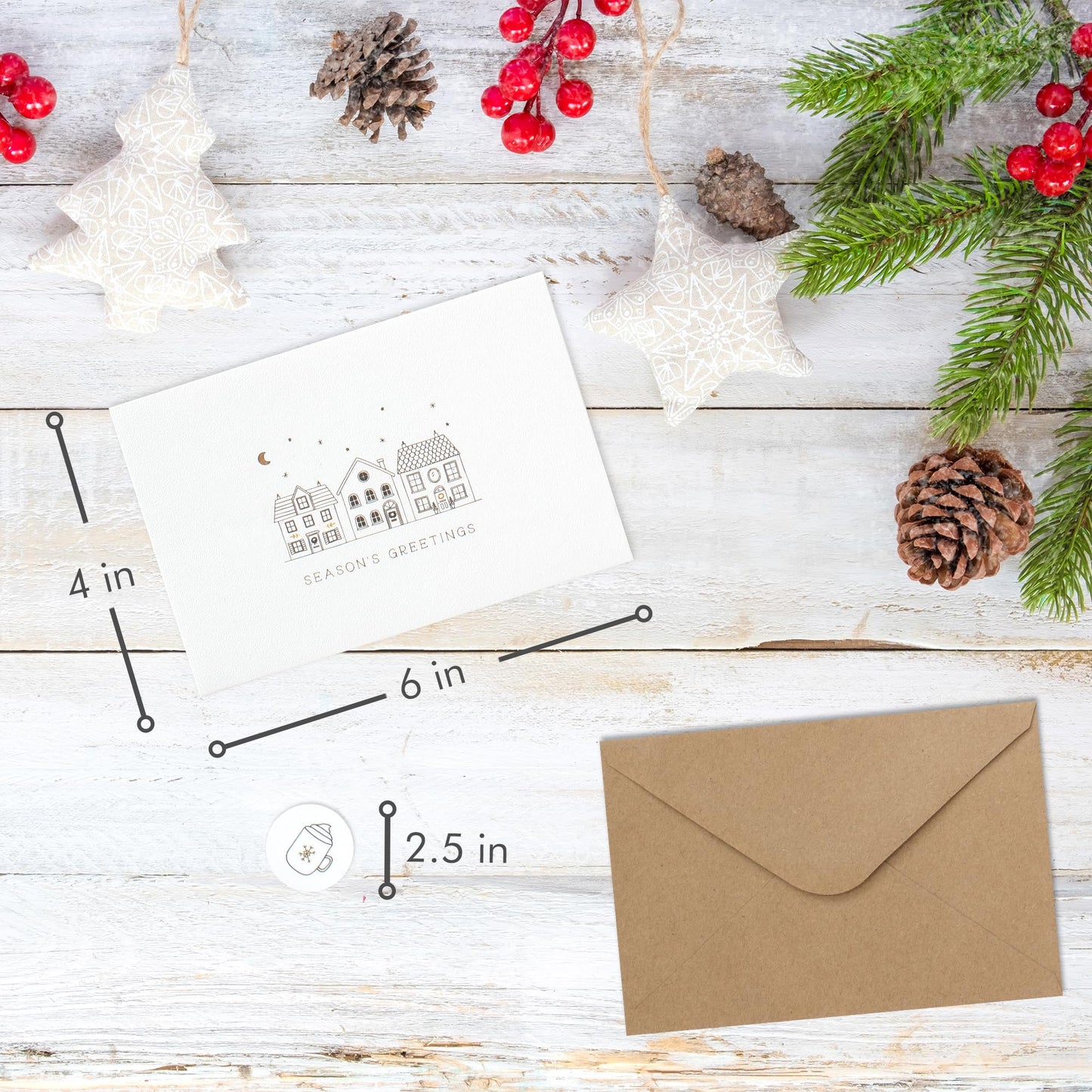 ZICOTO Beautiful Doodle Christmas Cards Set of 20 - Incl. Bulk Envelopes, Matching Stickers And Storage Box - Perfect to Send Warm Holiday Wishes to Friends and Family