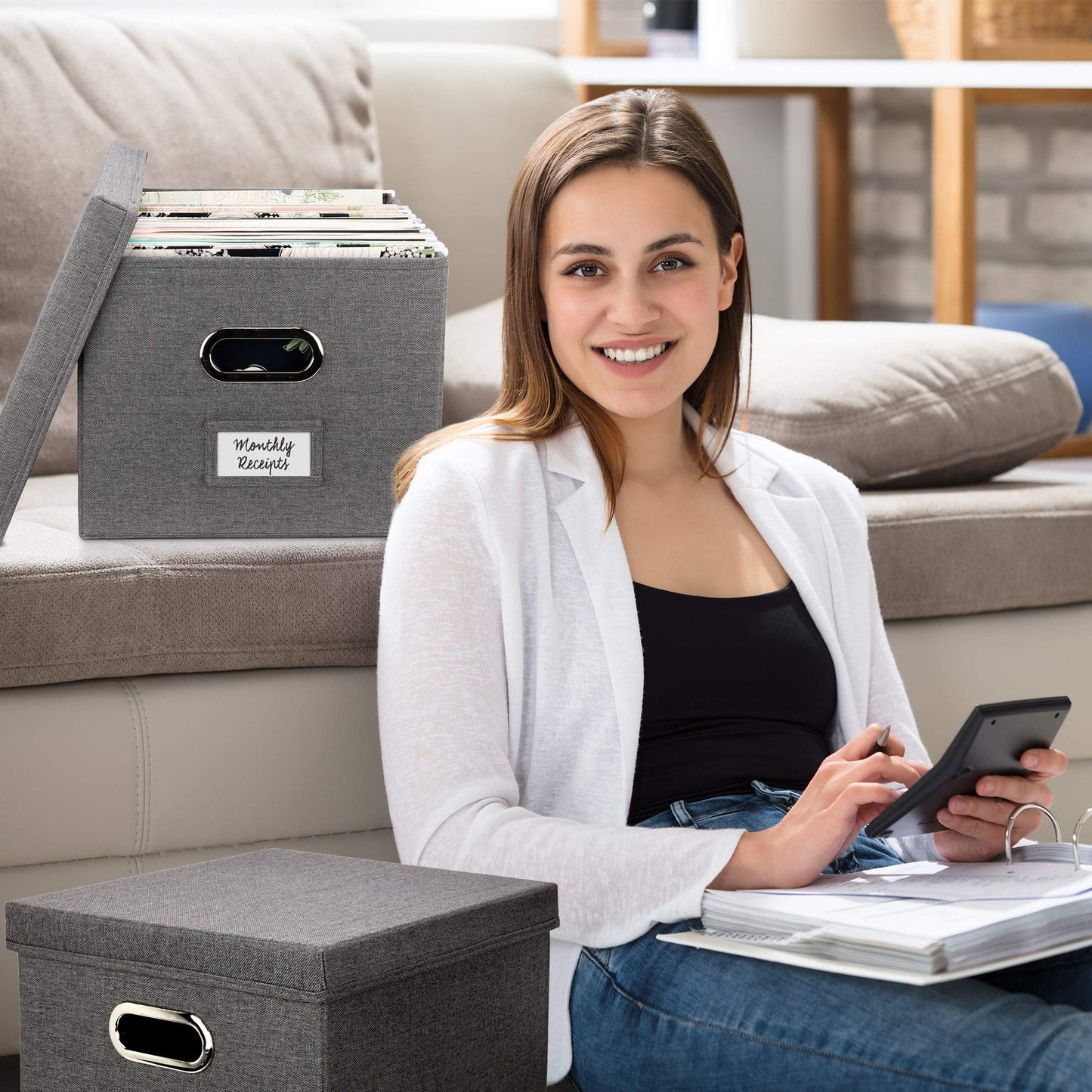 ZICOTO Decorative File Organizer Box - Collapsible Linen Cabinet for Easy Storage - Store All Your Documents and Folders in Style