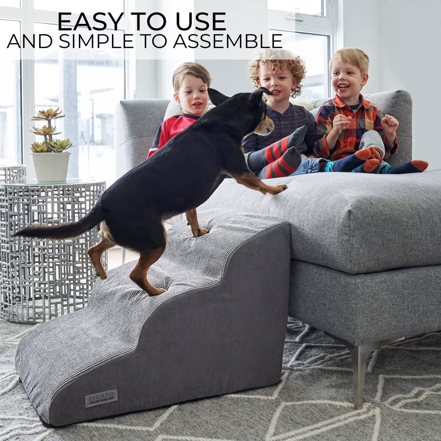 Sturdy Dog Stairs and Ramp for Beds Or Couches by ZICOTO - Durable Easy to Walk on Steps 15.7" high for Small Dogs and Cats Up to 55 lbs Weight - Allows Your Pets Easy Access to Your Sofa or Bedside