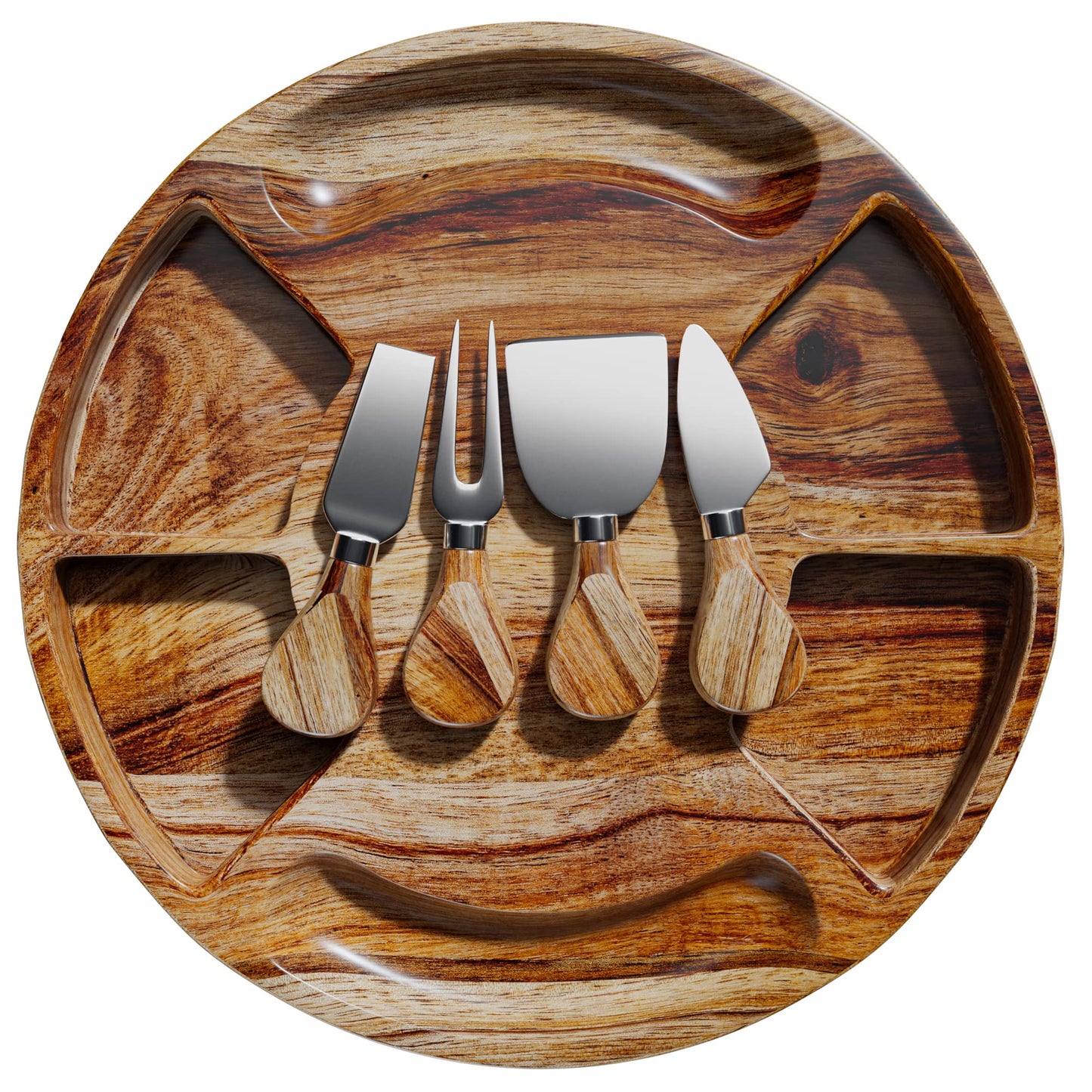 ZICOTO 13" Meat/Cheese Board Set - Cheese Cutting Board with 4 Knives and 4 Bowls Server Plate