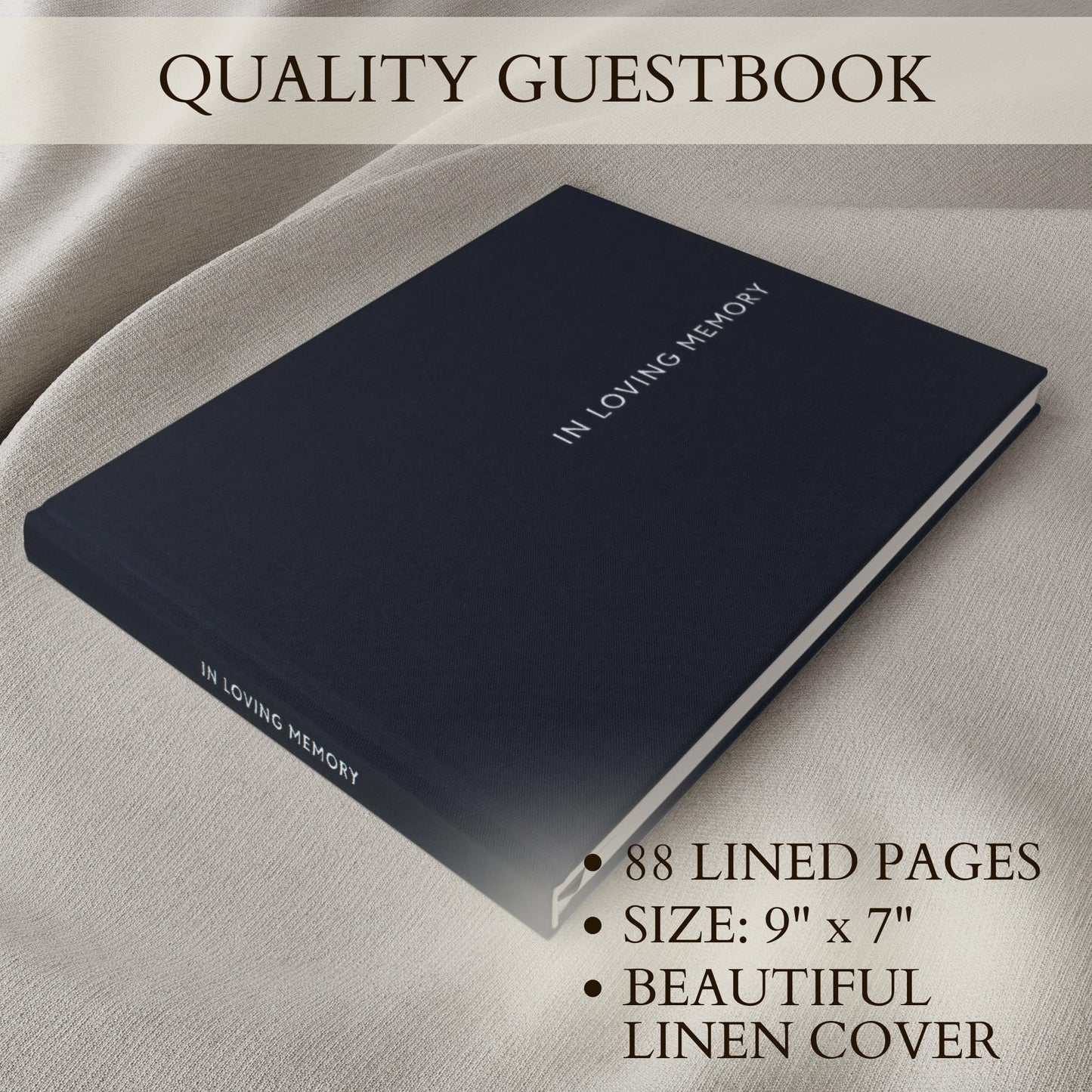ZICOTO Beautiful Linen Funeral Guest Book for The Celebration of Life - The Perfect in Loving Memory Book with Ample Space to Sign in for Guests - Premium Craftsmanship for Honoring Loved Ones