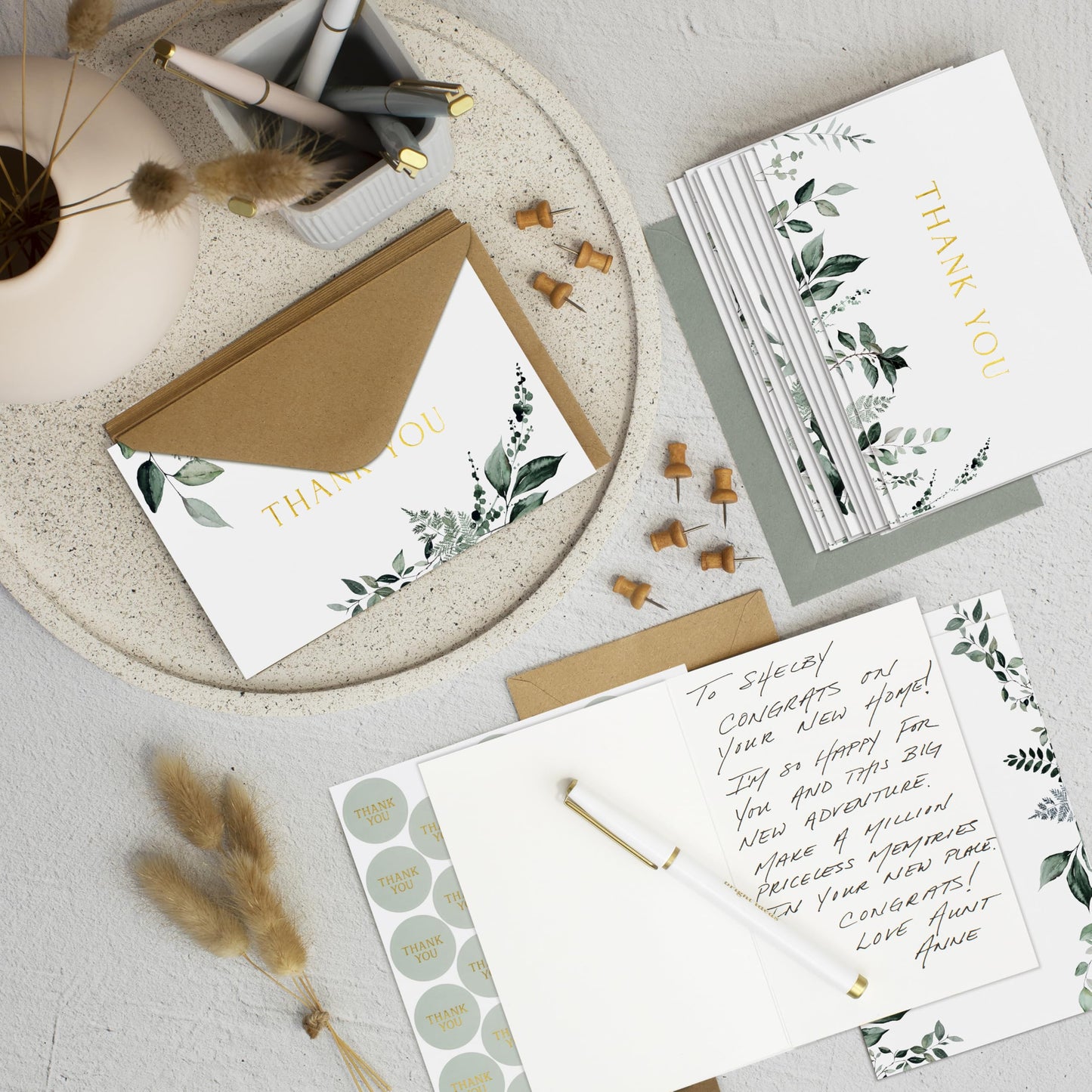 ZICOTO Beautiful Thank You Card Set - 20 Elegant Blank Cards with Envelopes & Stickers - Ideal for Weddings, Business, Baby Showers & More - Premium Bulk Stationery for All Occasions