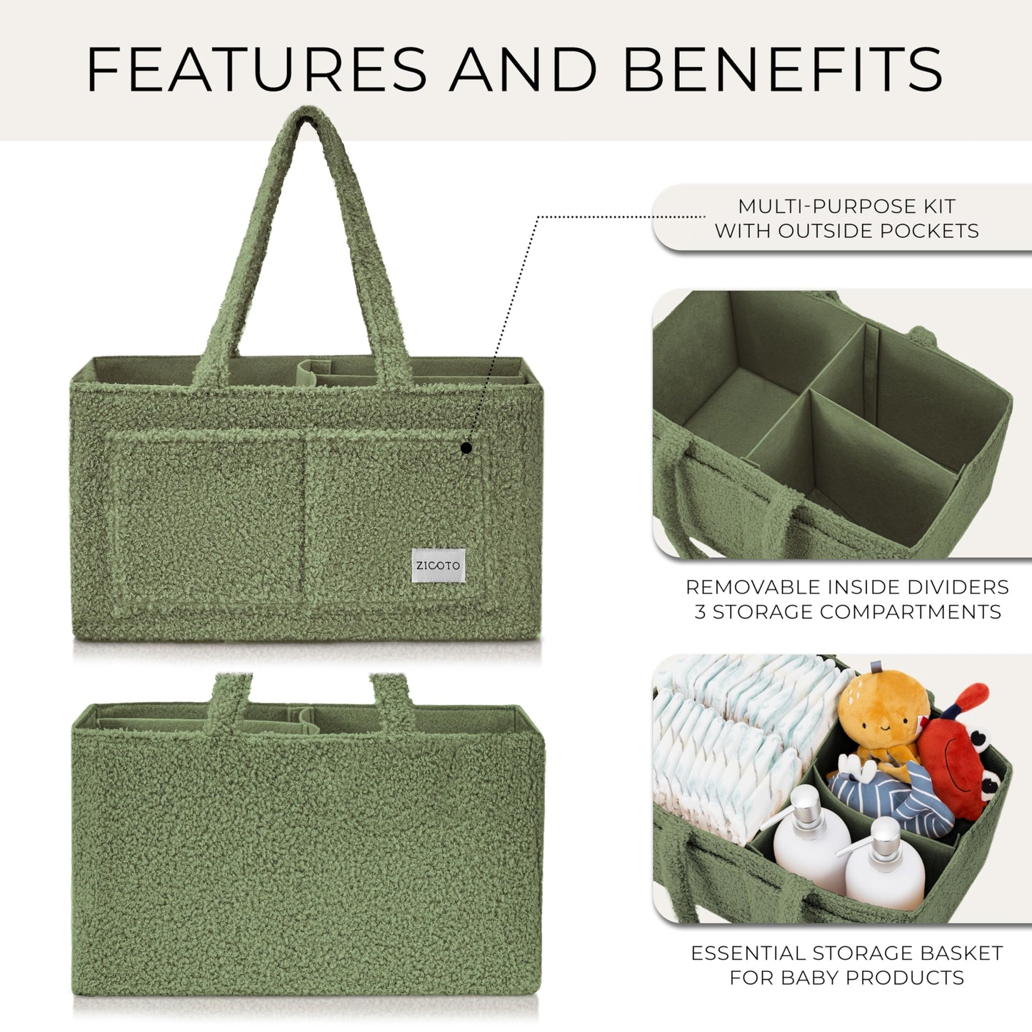 Beautiful Diaper Caddy Organizer - Versatile Storage Basket Easily Holds Diapers, Wipes and Other Baby Necessities - Perfect for Baby Showers, Functional Car Storage & Great Gift for Expecting Mothers