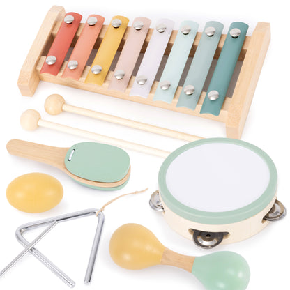 Fun Musical Instruments for Toddlers - Wooden Montessori Toy Gift for Babies & Kids 1-3 - Explore Sounds Through Play - Incl. Xylophone