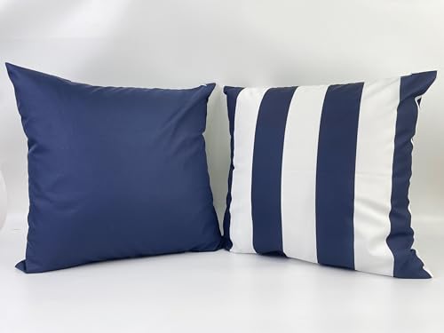 ZICOTO Waterproof Pillow Covers for Outdoor - Set of 2 Decorative 18x18 Inch Striped Cushion Cases for Patio, Porch and Outdoor Furniture