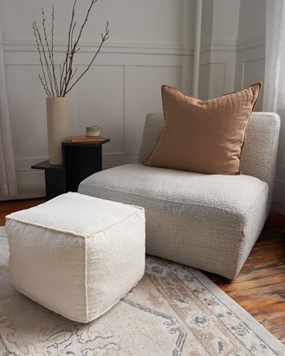 ZICOTO Beautiful Boucle Pouf Ottoman and Foot Rest - Elevate Your Living Room Decor with Lightweight Comfort and Charm - A Round Modern Foam Filled Foot Stool Perfect to Rest Your Feet