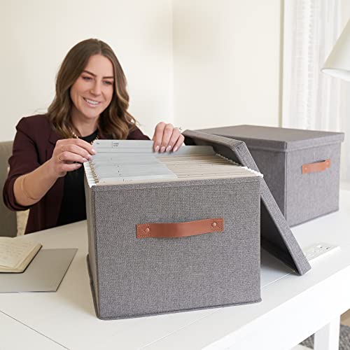 ZICOTO Decorative Ivory File Box Organizer Set of 2 - Collapsible Linen File Cabinet for Easy Folder Storage - Store All Your Documents and Folders in Style