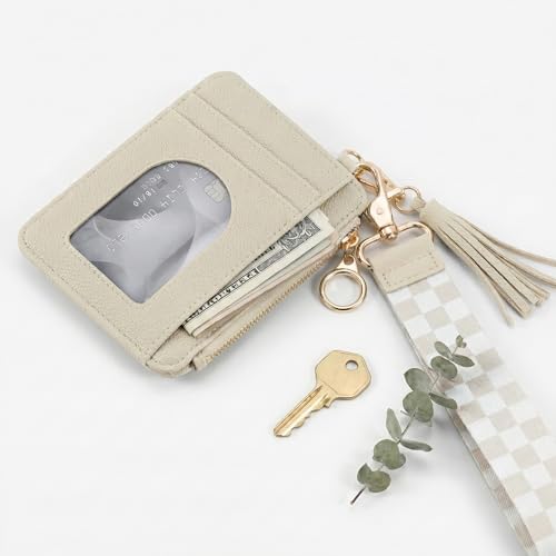 Stylish Wristlet Wallet for Women - Slim Design Credit Card Holder w/ Plenty of Storage incl. Clear ID Window & Zipper Pocket - Easy Carry RFID Blocking Keychain Wallet w/ Tassel, Lanyard & Gold Rings