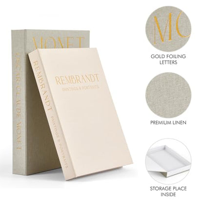 Beautiful Decorative Books - Set of 2 Linen Boxes Enhance Your Coffee Table, Bookshelf or Mantel Decor - Stylish Fake/Faux Books for Modern Home Decoration, Photo Storage and as a Keepsake Box