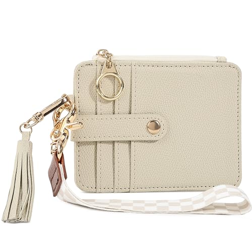Stylish Wristlet Wallet for Women - Slim Design Credit Card Holder w/ Plenty of Storage incl. Clear ID Window & Zipper Pocket - Easy Carry RFID Blocking Keychain Wallet w/ Tassel, Lanyard & Gold Rings