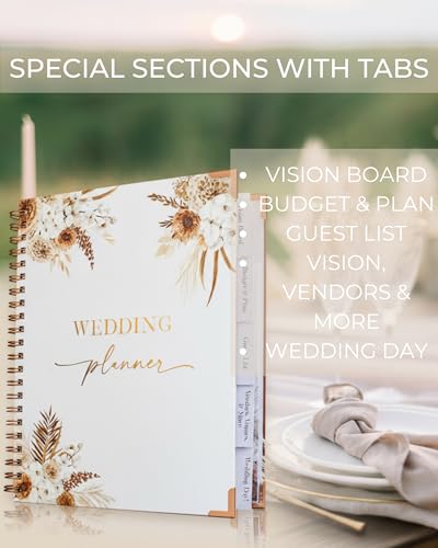 Beautiful Boho Wedding Planner Book and Organizer - Enhance Excitement and Makes Your Countdown Planning Easy - Unique Engagement Gift for Newly Engaged Couples, Future Brides and Grooms