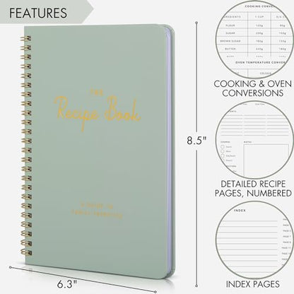 ZICOTO Aesthetic Blank Recipe Holder with Waterproof Hardcover - The Perfect Recipe Notebook To Write In Your Own Recipes - Beautiful Blank Cookbook to Organize Your Recipes