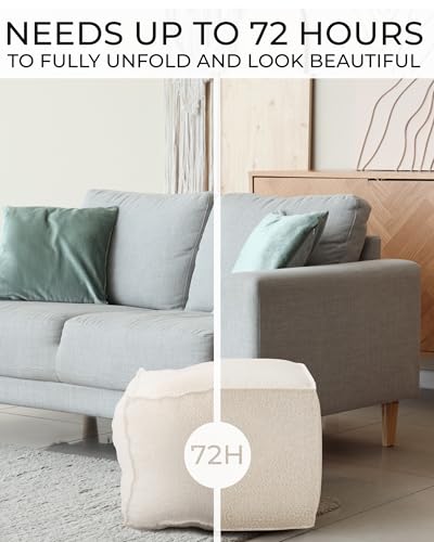 ZICOTO Beautiful Boucle Pouf Ottoman and Foot Rest - Elevate Your Living Room Decor with Lightweight Comfort and Charm - A Round Modern Foam Filled Foot Stool Perfect to Rest Your Feet