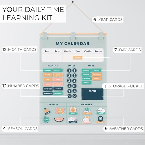 Beautiful Toddler and Kids Calendar - Perfect Homeschool Supplies with Months, Days of The Week, Season and Weather - Cute Play Room Essentials for Preschool Learning