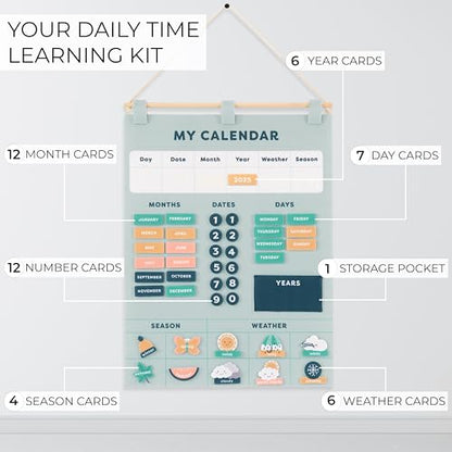 Beautiful Toddler and Kids Calendar - Perfect Homeschool Supplies with Months, Days of The Week, Season and Weather - Cute Play Room Essentials for Preschool Learning