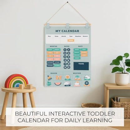 Beautiful Toddler and Kids Calendar - Perfect Homeschool Supplies with Months, Days of The Week, Season and Weather - Cute Play Room Essentials for Preschool Learning