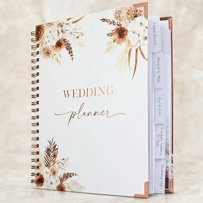 Beautiful Boho Wedding Planner Book and Organizer - Enhance Excitement and Makes Your Countdown Planning Easy - Unique Engagement Gift for Newly Engaged Couples, Future Brides and Grooms