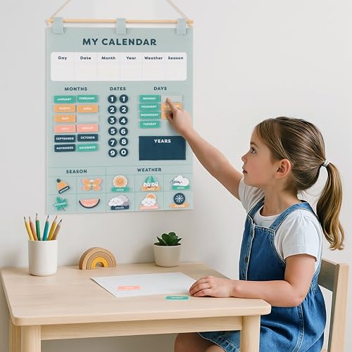 Beautiful Toddler and Kids Calendar - Perfect Homeschool Supplies with Months, Days of The Week, Season and Weather - Cute Play Room Essentials for Preschool Learning
