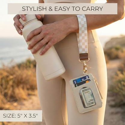 Stylish Wristlet Wallet for Women - Slim Design Credit Card Holder w/ Plenty of Storage incl. Clear ID Window & Zipper Pocket - Easy Carry RFID Blocking Keychain Wallet w/ Tassel, Lanyard & Gold Rings