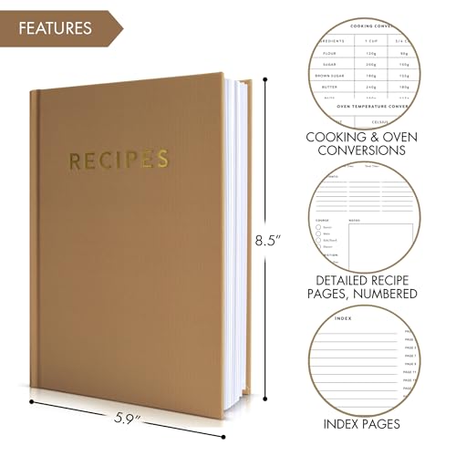 ZICOTO Aesthetic Blank Recipe Book with Waterproof Cover - The Perfect Recipe Notebook To Write In Your Own Recipes - Beautiful Blank Cookbook to Organize Your Recipes