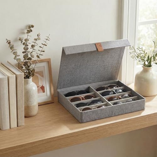 ZICOTO Beautiful Sunglass Storage Organizer For 8 Pairs - Stylish Case/Holder Displays Your Glasses And Protects From Dust