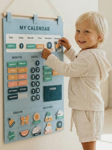 Beautiful Toddler and Kids Calendar - Perfect Homeschool Supplies with Months, Days of The Week, Season and Weather - Cute Play Room Essentials for Preschool Learning