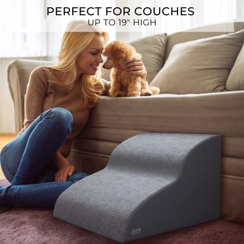 Sturdy Dog Stairs and Ramp for Beds Or Couches by ZICOTO - Durable Easy to Walk on Steps for Small Dogs and Cats - Allows Your Pets Easy Instant Access to Your Sofa or Bedside Up to 22" High