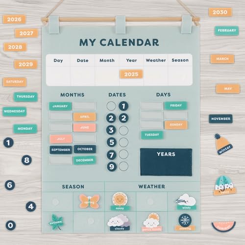 Beautiful Toddler and Kids Calendar - Perfect Homeschool Supplies with Months, Days of The Week, Season and Weather - Cute Play Room Essentials for Preschool Learning