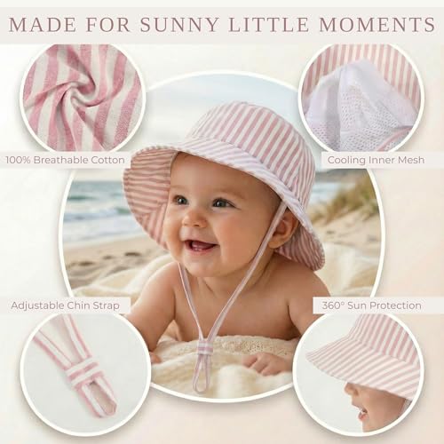 Beautiful Baby Sun Hat 0-6 Months - Adjustable Toddler Hat with UPF 50+ Sun Protection - Cute Kids Bucket Hat for Beach