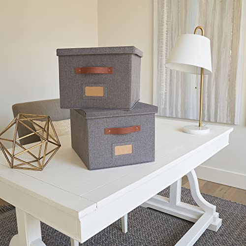 ZICOTO Decorative Ivory File Box Organizer Set of 2 - Collapsible Linen File Cabinet for Easy Folder Storage - Store All Your Documents and Folders in Style