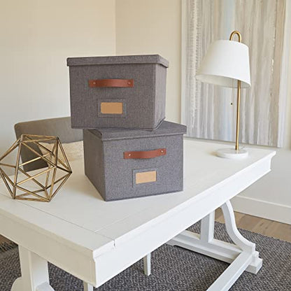 ZICOTO Decorative Ivory File Box Organizer Set of 2 - Collapsible Linen File Cabinet for Easy Folder Storage - Store All Your Documents and Folders in Style