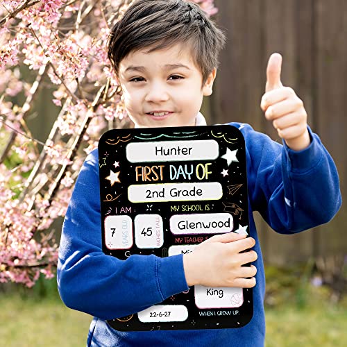 Beautiful First and Last Day of School Board Signs Set of 12 - Reversible 12" x 9" Back to School Cards for Lasting Memories - Perfect Photo Prop Chalkboard Prints for Kindergarten