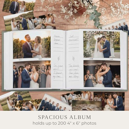 Beautiful Photo Album for 4x6 Pictures - Perfect Picture Book for Wedding, Baby Shower and more - 200 Photo Slots Albums to Collect Your Memories