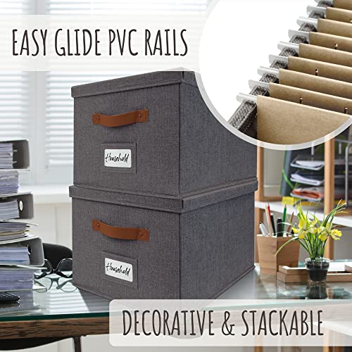 ZICOTO Decorative Ivory File Box Organizer Set of 2 - Collapsible Linen File Cabinet for Easy Folder Storage - Store All Your Documents and Folders in Style