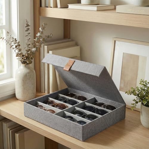 ZICOTO Beautiful Sunglass Storage Organizer For 8 Pairs - Stylish Case/Holder Displays Your Glasses And Protects From Dust