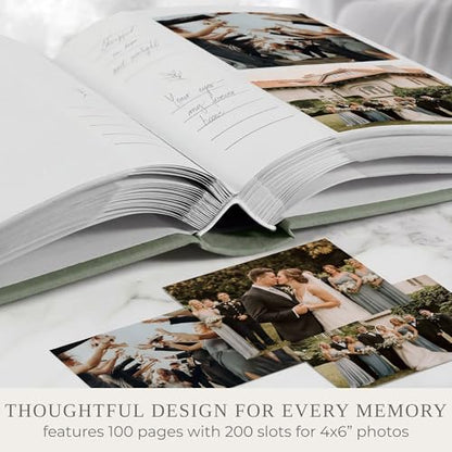 Beautiful Photo Album for 4x6 Pictures - Perfect Picture Book for Wedding, Baby Shower and more - 200 Photo Slots Albums to Collect Your Memories