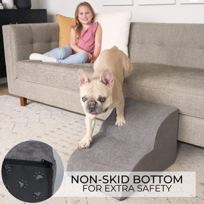 Sturdy Dog Stairs and Ramp for Beds Or Couches by ZICOTO - Durable Easy to Walk on Steps for Small Dogs and Cats - Allows Your Pets Easy Instant Access to Your Sofa or Bedside Up to 22" High