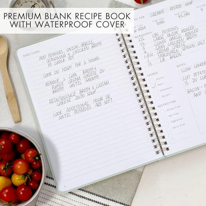 ZICOTO Aesthetic Blank Recipe Holder with Waterproof Hardcover - The Perfect Recipe Notebook To Write In Your Own Recipes - Beautiful Blank Cookbook to Organize Your Recipes