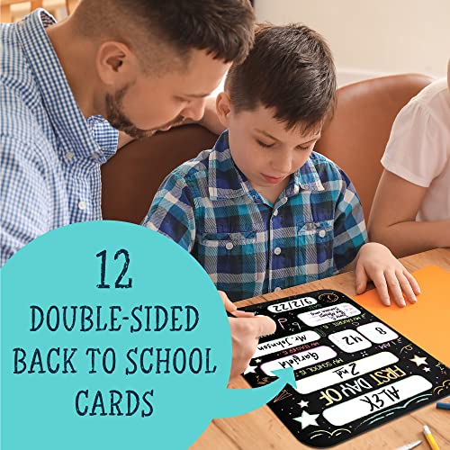 Beautiful First and Last Day of School Board Signs Set of 12 - Reversible 12" x 9" Back to School Cards for Lasting Memories - Perfect Photo Prop Chalkboard Prints for Kindergarten