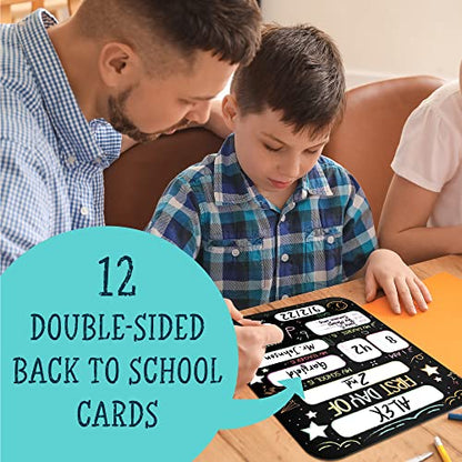 Beautiful First and Last Day of School Board Signs Set of 12 - Reversible 12" x 9" Back to School Cards for Lasting Memories - Perfect Photo Prop Chalkboard Prints for Kindergarten