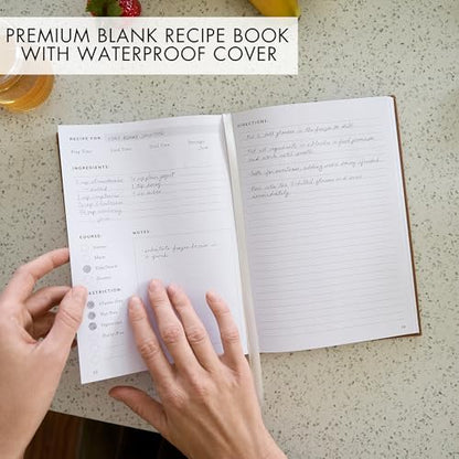 ZICOTO Aesthetic Blank Recipe Book with Waterproof Cover - The Perfect Recipe Notebook To Write In Your Own Recipes - Beautiful Blank Cookbook to Organize Your Recipes