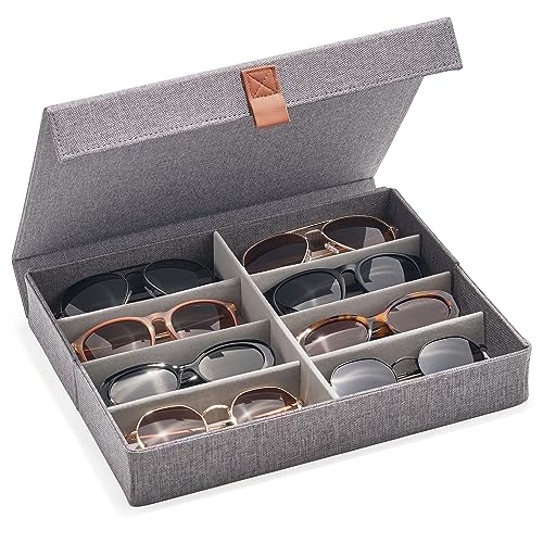 ZICOTO Beautiful Sunglass Storage Organizer For 8 Pairs - Stylish Case/Holder Displays Your Glasses And Protects From Dust