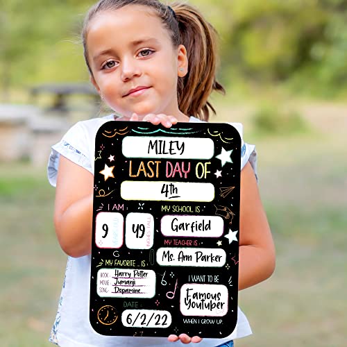 Beautiful First and Last Day of School Board Signs Set of 12 - Reversible 12" x 9" Back to School Cards for Lasting Memories - Perfect Photo Prop Chalkboard Prints for Kindergarten
