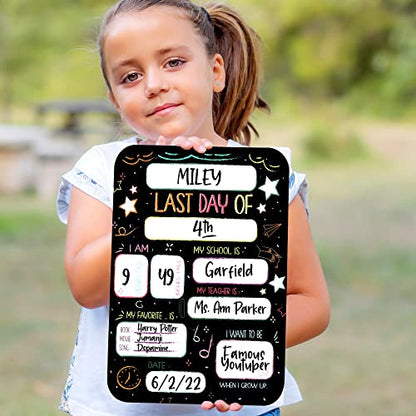 Beautiful First and Last Day of School Board Signs Set of 12 - Reversible 12" x 9" Back to School Cards for Lasting Memories - Perfect Photo Prop Chalkboard Prints for Kindergarten