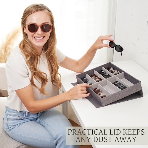 ZICOTO Beautiful Sunglass Storage Organizer For 8 Pairs - Stylish Case/Holder Displays Your Glasses And Protects From Dust