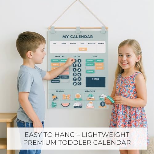 Beautiful Toddler and Kids Calendar - Perfect Homeschool Supplies with Months, Days of The Week, Season and Weather - Cute Play Room Essentials for Preschool Learning