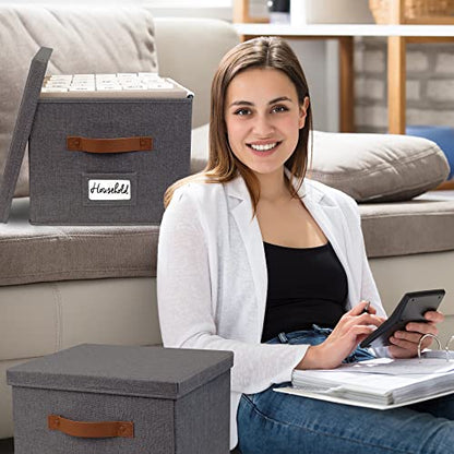 ZICOTO Decorative Ivory File Box Organizer Set of 2 - Collapsible Linen File Cabinet for Easy Folder Storage - Store All Your Documents and Folders in Style