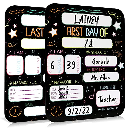 Beautiful First and Last Day of School Board Signs Set of 12 - Reversible 12" x 9" Back to School Cards for Lasting Memories - Perfect Photo Prop Chalkboard Prints for Kindergarten